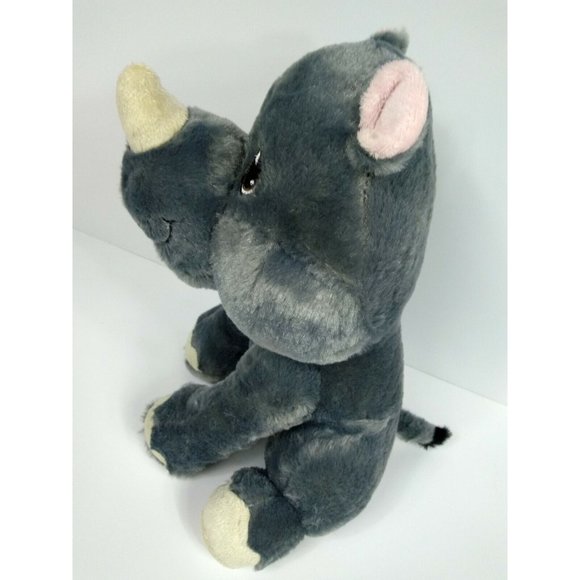 GREY RHINO 11" Natural Color Jungle Animal Soft Eyes Plush Kellytoy Original Toy - Picture 7 of 11
